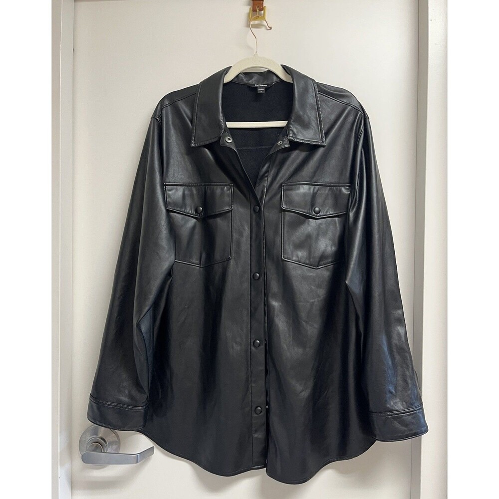 Express Black Faux Leather Button-Up  Jacket Women’s Size XL | Chic & Stylish
